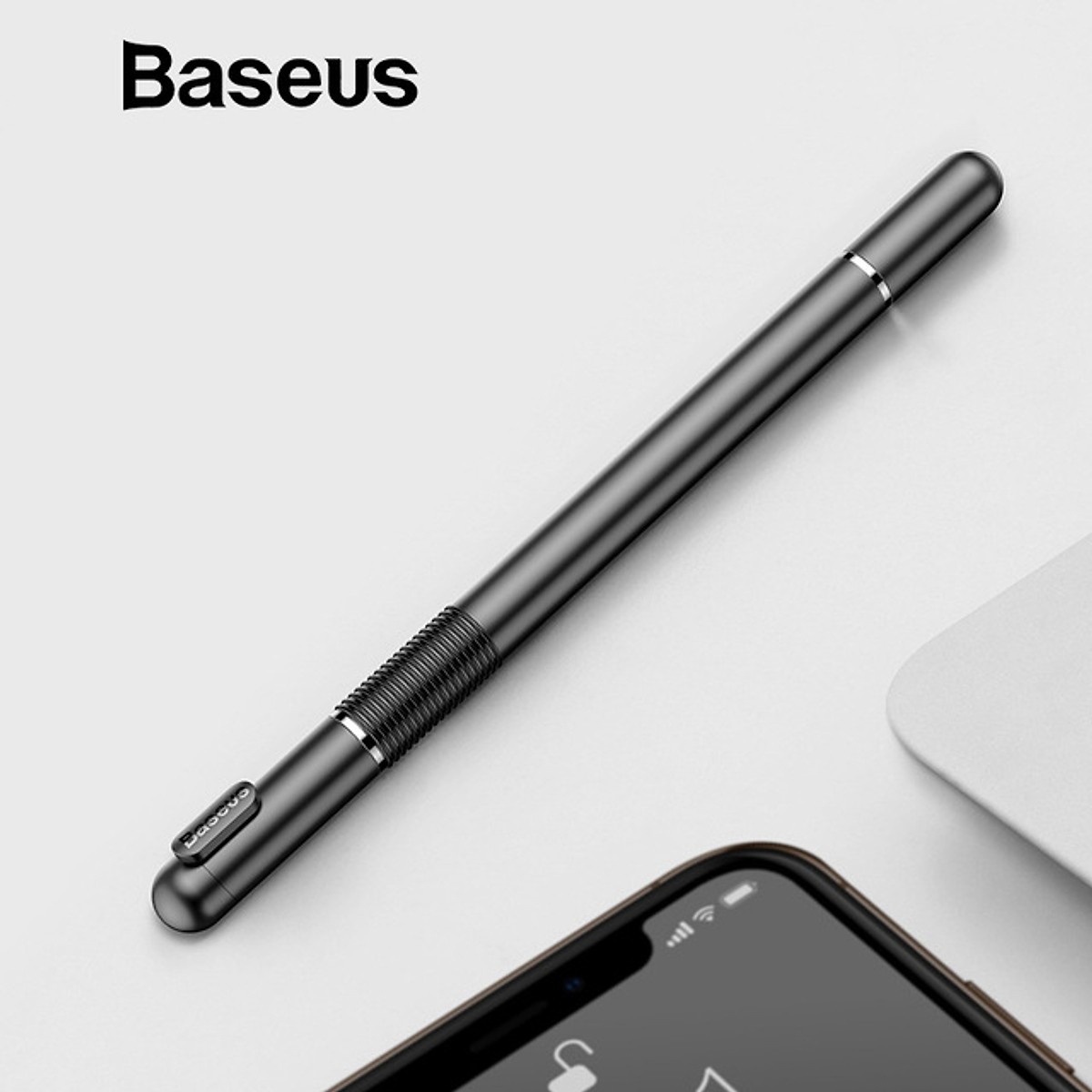 Bạc - Bút cảm ứng 2 đầu 2 in 1 hiệu Baseus Smart Pen cho Samsung, Huawei, iPhone, iPad, PC , Tablet   - Hàng nhập khẩu