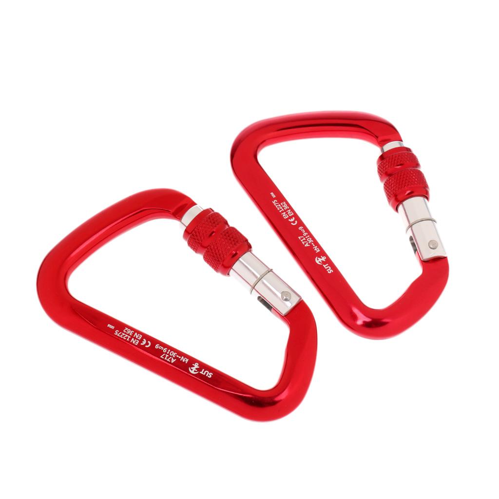 Aluminum D-Ring Carabiner Rock Climbing Screw Locking Karabiners 30KN Red