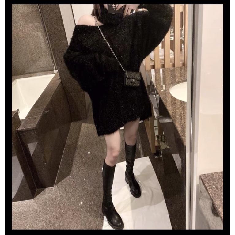 Áo len nhũ bling lệch vai