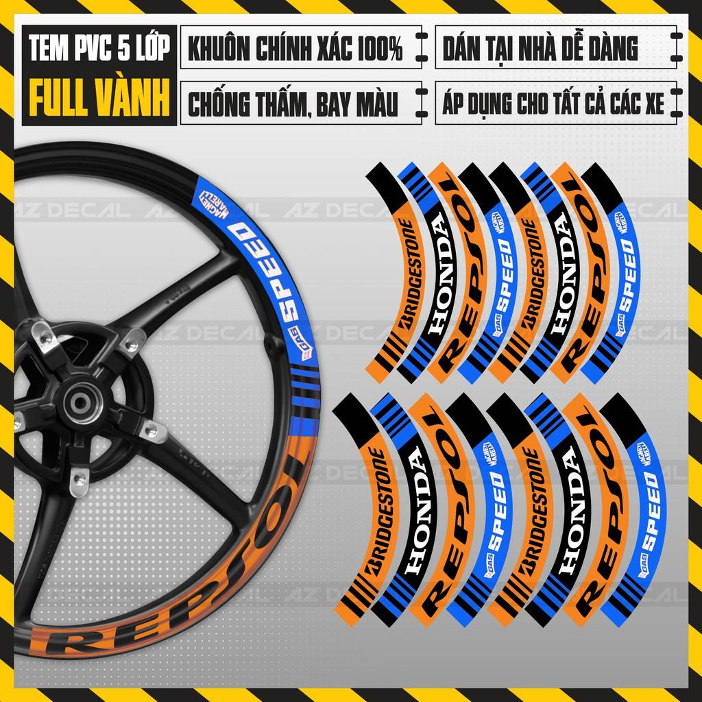 Tem Dán Vành Full Bánh Mẫu Repsol | FullV03 | Decal PVC Cao Cấp Thiết Kế Kín Vành, Chống Nước, Bền Màu