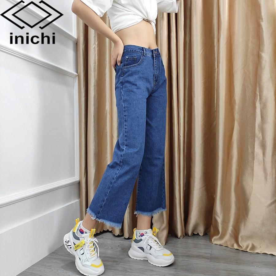 Quần jean nữ Q691 baggy xanh đậm cáp cao ống rộng thời thượng INICHI Official