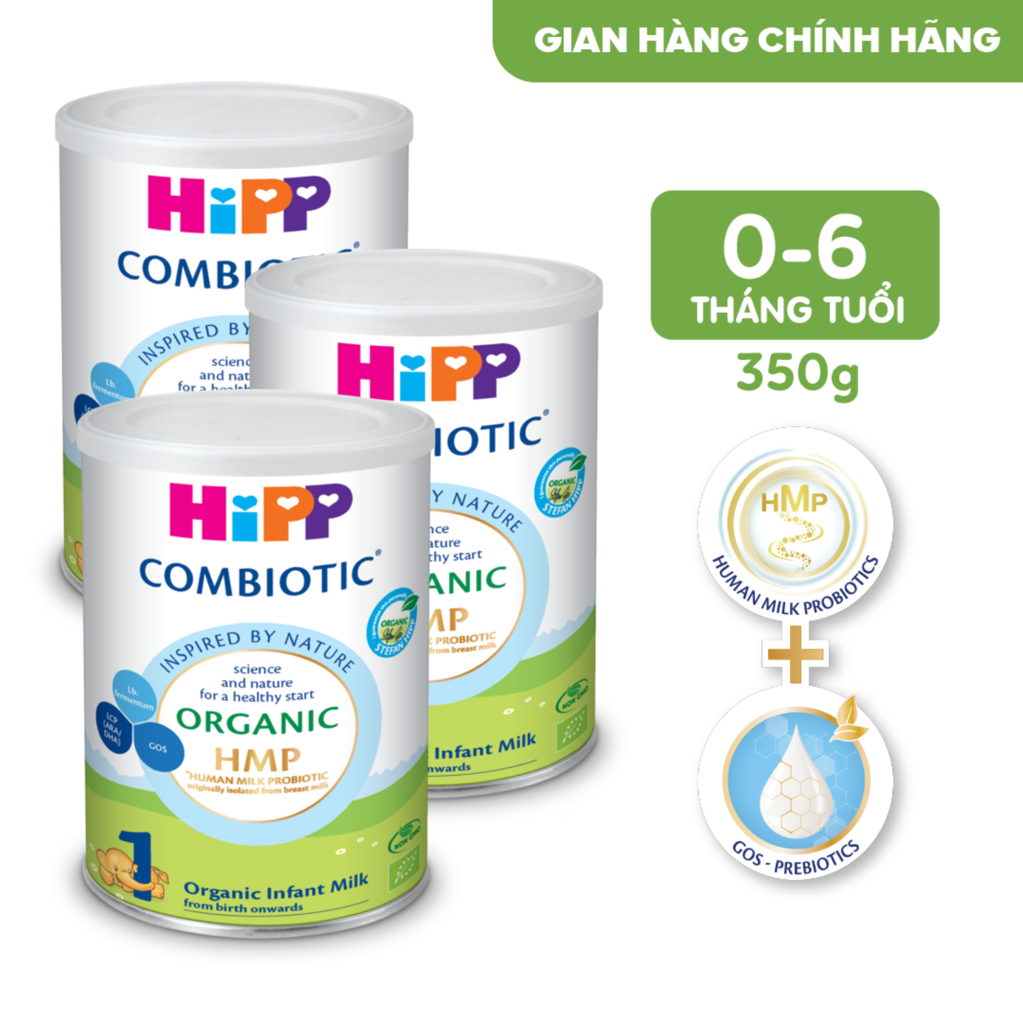 Combo 3 lon Sữa bột công thức HiPP 1 Organic Combiotic 350g