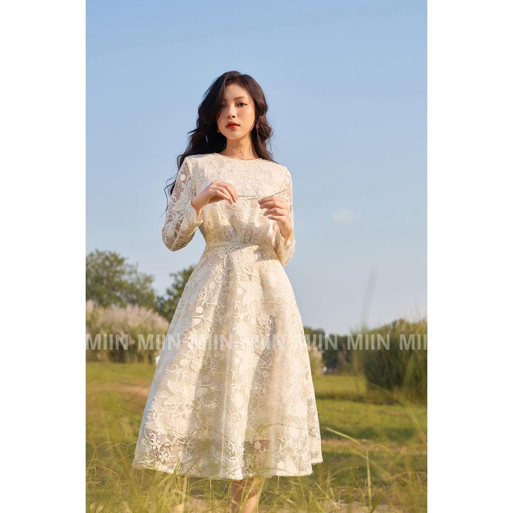 D00614 - Đầm thiết kế cao cấp flower lace cổ tròn Miu Store