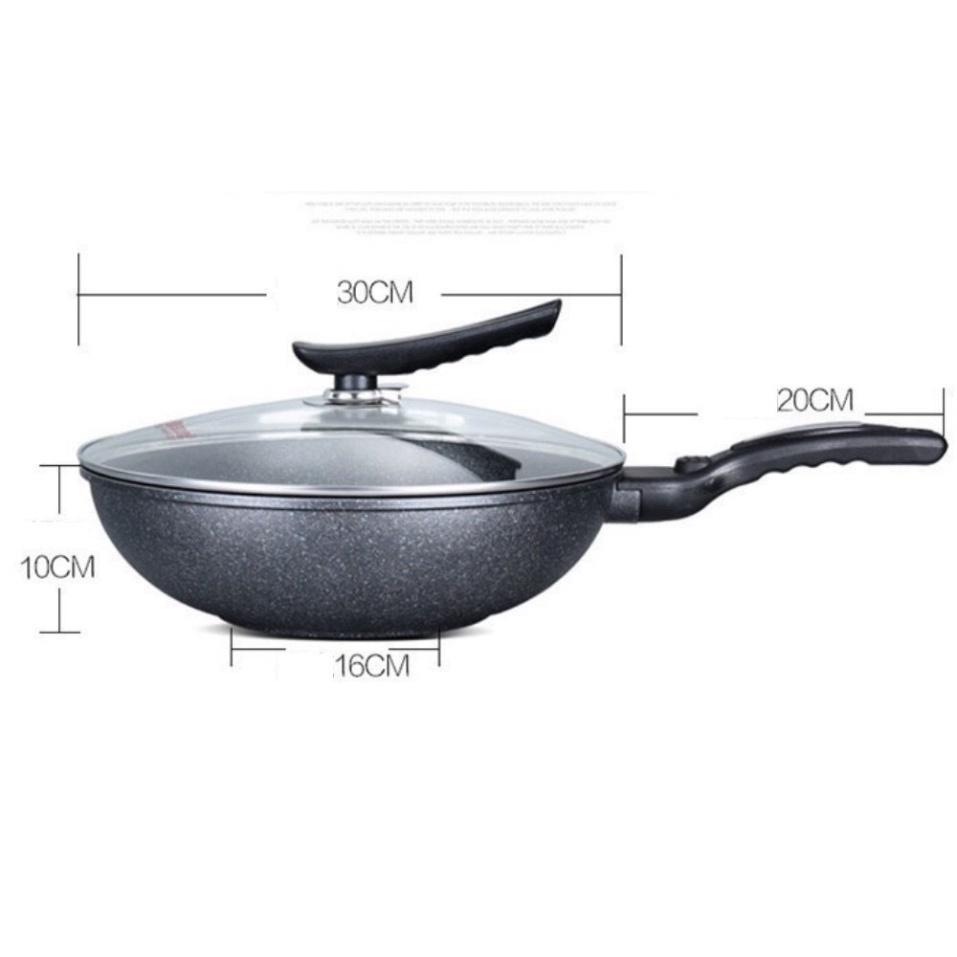Chảo Sâu Lòng Chống Dính Vân Đá Coopia Hàn Quốc Có Nắp Kính Size 30cm - Tặng Kèm Thìa Gỗ.