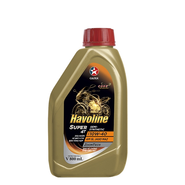 Dầu nhớt bán tổng hợp cho xe máy Caltex Havoline Super 4T Semi-Synthetic SAE 10W-40 800ml