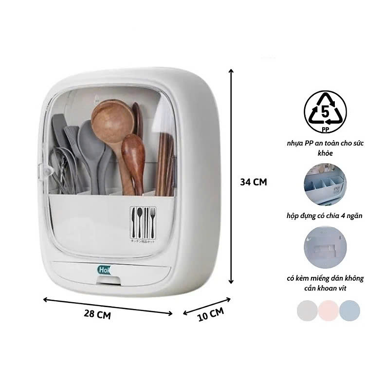 Hộp Đựng Đũa Thìa Dán Tường Bốn Ngăn Tiện Dụng Có Nắp Đậy, Dán Tường Siêu Chắc Chắn - Hàng Việt Nam - Giao Mầu Ngẫu Nhiên