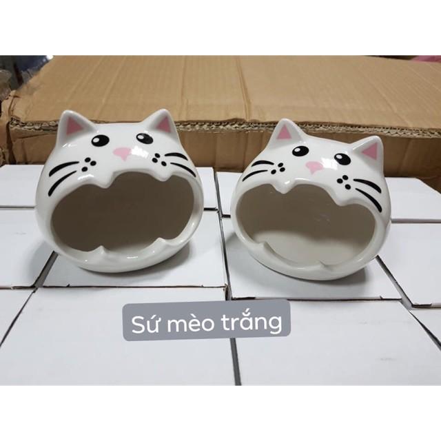 Nhà ngủ sứ hình mèo mồm to cho hamster