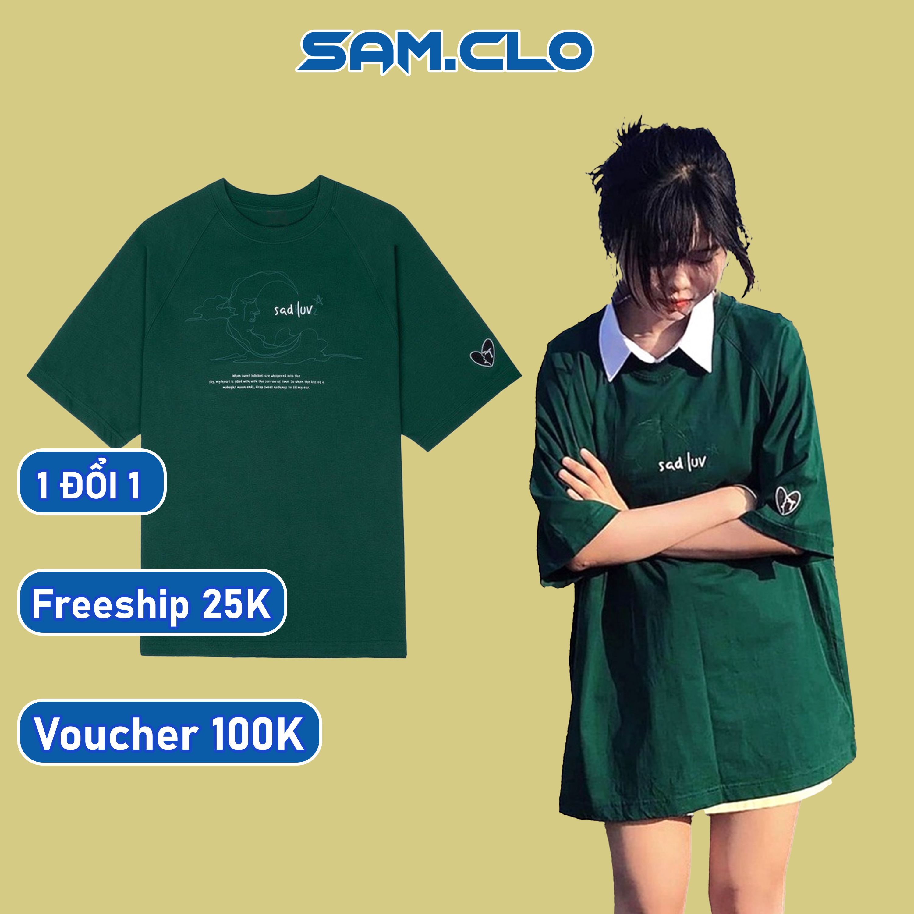 Áo phông tay lỡ nam nữ SAM CLO thun form rộng dáng Unisex - Ulzzang mặc cặp, nhóm, lớp in chữ SADLUV