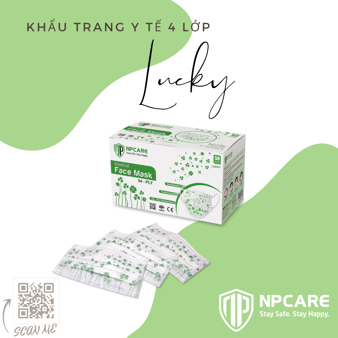 Khẩu trang y tế 4 lớp May mắn Lucky NPCARE - Hộp 50 cái