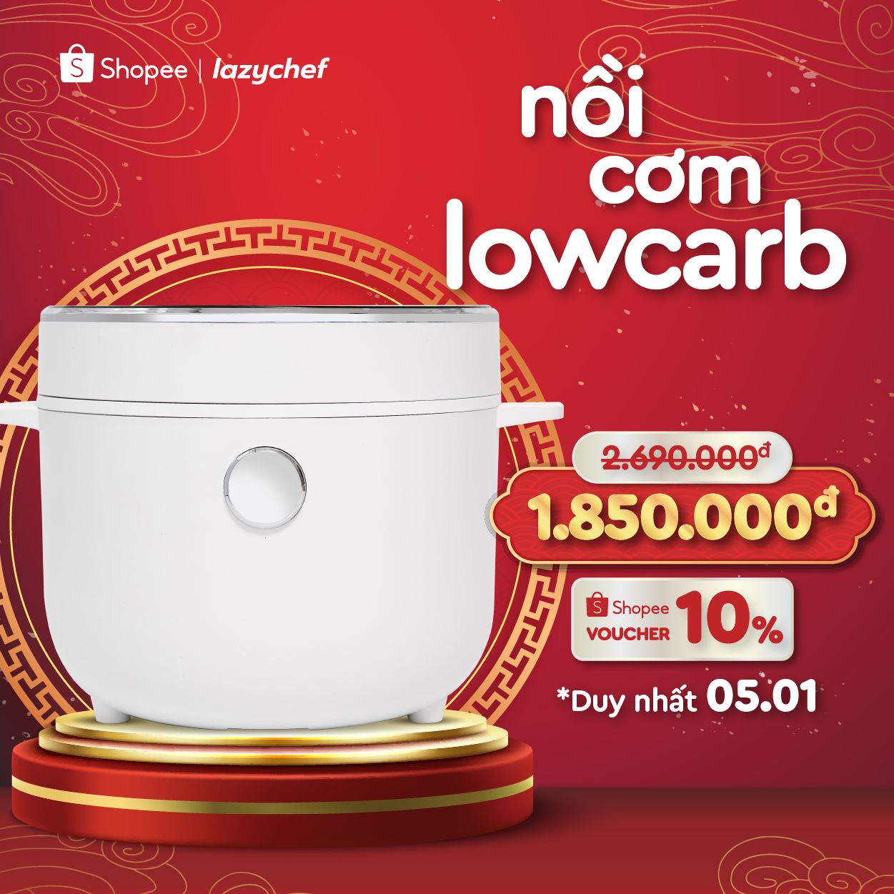 NỒI CƠM LOWCARB LAZYCHEF 4 IN 1 - NỒI NẤU ĐA NĂNG GIẢM ĐƯỜNG, GIẢM CARB LAZYCHEF - HÀNG CHÍNH HÃNG