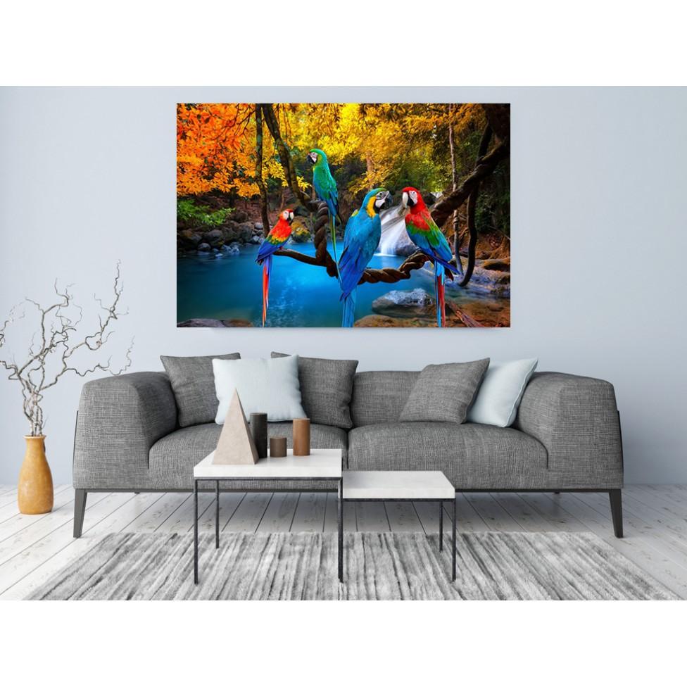 Vẹt nam mỹ và phong cảnh mùa thu,Tranh dán tường 3d trang trí phòng hiện đại 1,2m x 1,9m MS1241981845