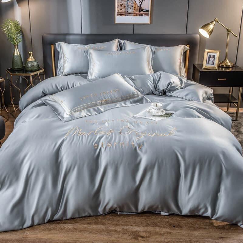 Bộ chăn ga gối phi lụa cotton luxury Heart chăn hè cao cấp. Sét chăn ga gối chất vải lụa phi bóng mềm mịn chuẩn 5 sao