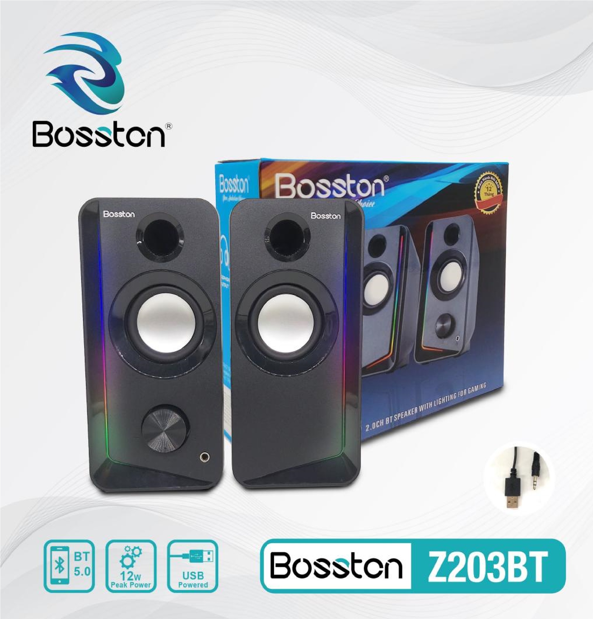 Loa 2.0 Bosston Z203BT 6W LED Bluetooth - Hàng chính hãng