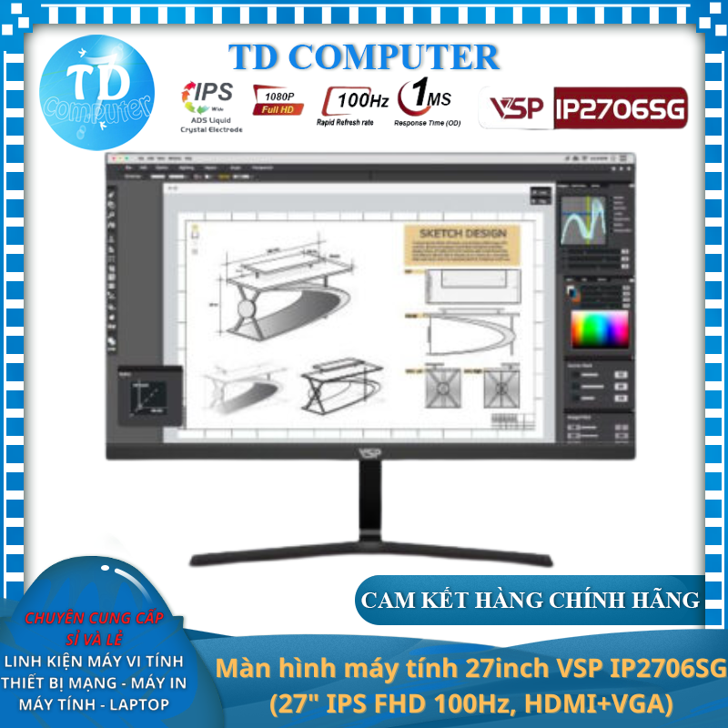 Màn hình máy tính 27inch VSP IP2706SG (27" IPS FHD 100Hz, HDMI+VGA) - Hàng chính hãng VSP phân phối