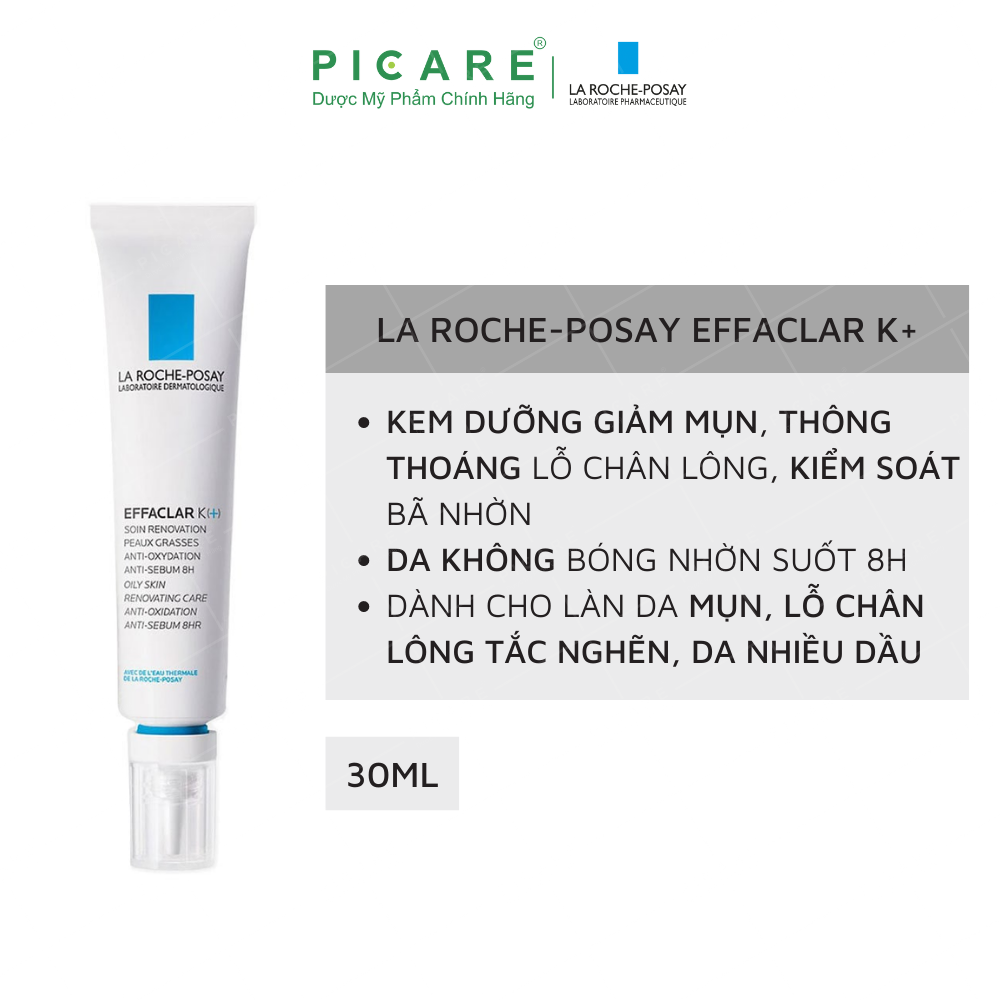 Kem Dưỡng Giúp Cải Thiện Bề Mặt Da, Giảm Mụn Đầu Đen Và Giảm Bóng Nhờn La Roche Posay Effaclar K+