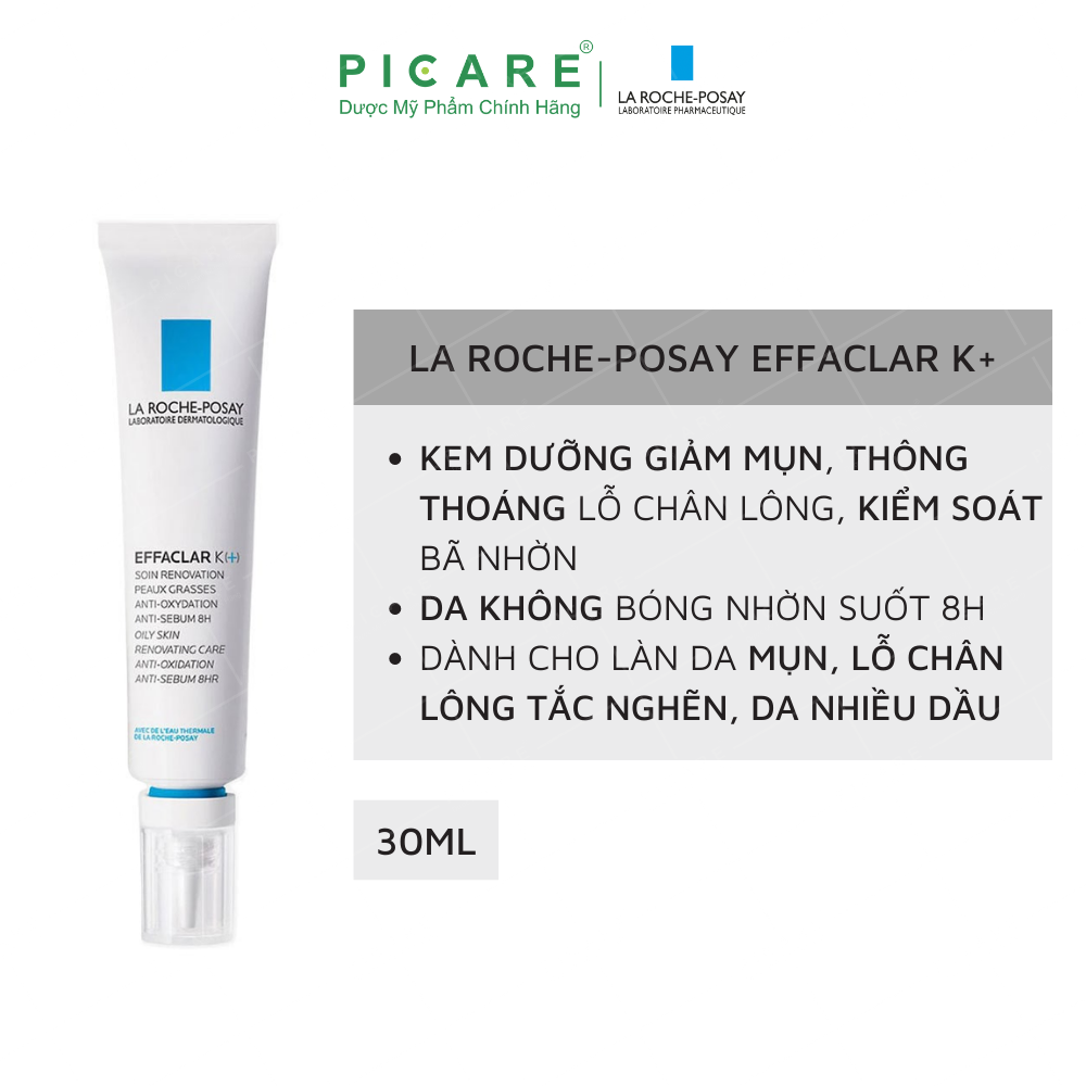 Kem Dưỡng Giúp Cải Thiện Bề Mặt Da, Giảm Mụn Đầu Đen Và Giảm Bóng Nhờn La Roche Posay Effaclar K+ (30ml)