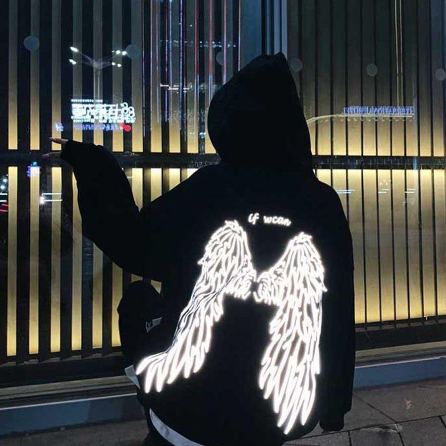 Áo thun hoodie phản quang nam nữ vải nỉ cánh 2