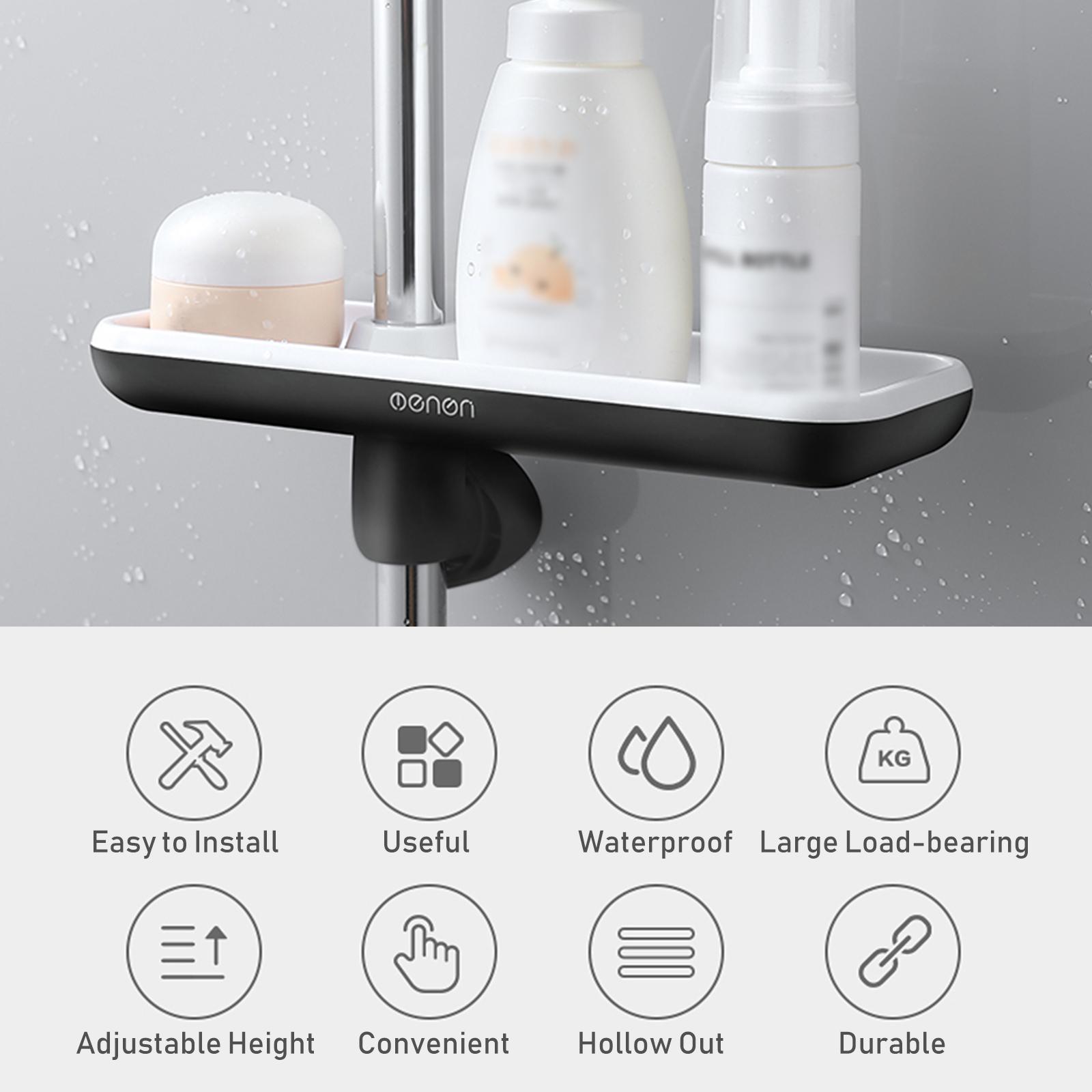 Kệ gắn vòi hoa sen có thanh trượt cho phòng tắm với khay để xà phòng có thể xoay được