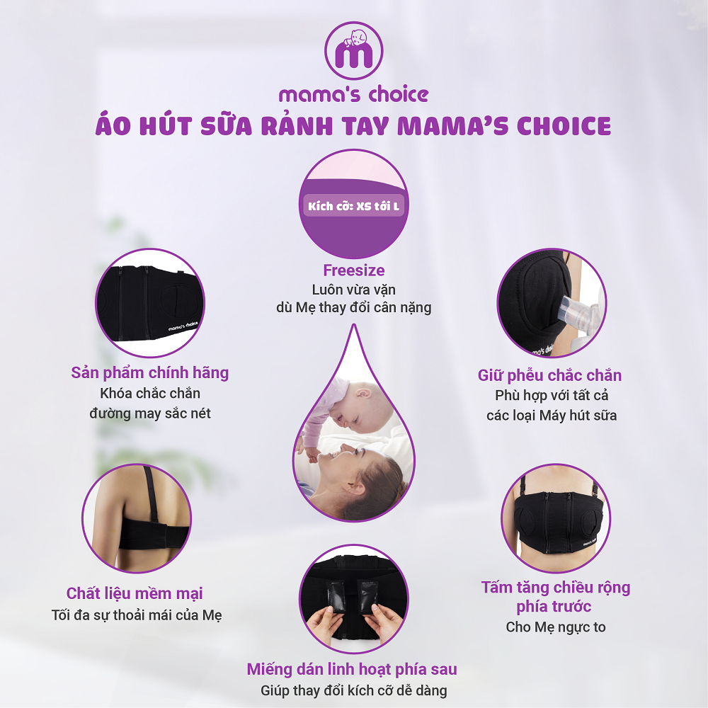 Áo Hút Sữa Rảnh Tay Mama’s Choice, Mặc Hút Sữa Cho Mẹ, Có Dây Giữ Bình Hút Sữa Chắc Chắn, Chất Liệu Thoáng Khí, Freesize - MÀU ĐEN