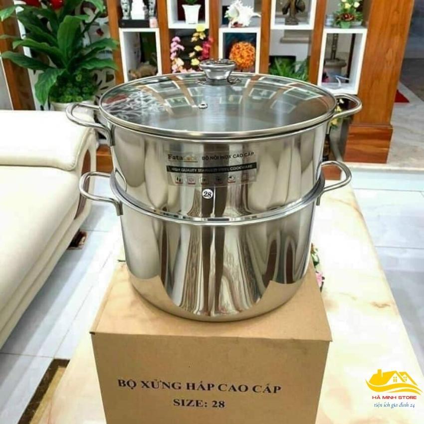 Nồi luộc gà kèm xửng hấp 2 tầng size 28 inox cao cấp sáng bóng chống bám bẩn nồi luộc gà hà minh store