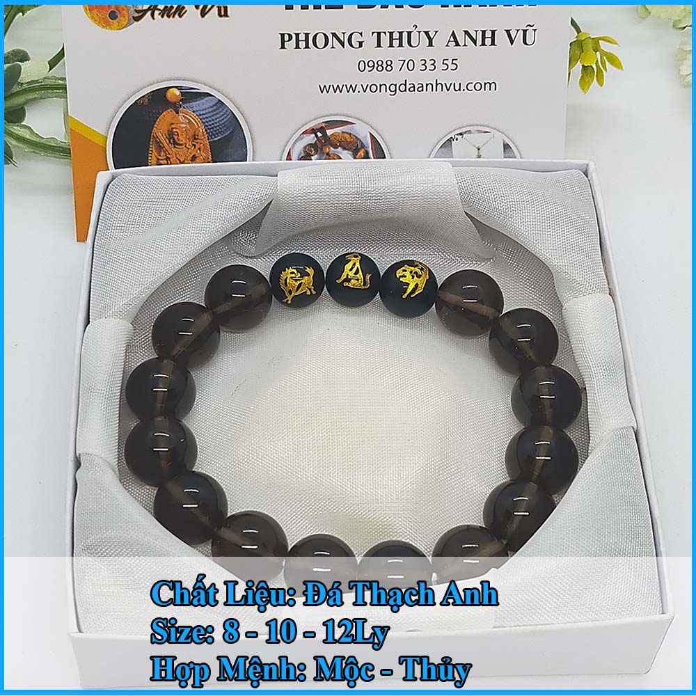 Vòng tay thạch anh đen khói tam hợp dần ngọ tuất - size 8 10 12ly cho người mệnh mộc, mệnh thủy - có khai quang điểm nhãn - may mắn tài lộc - PHONG THỦY ANH VŨ