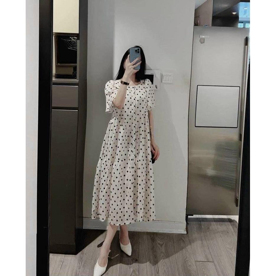 Đầm Bầu Váy Bầu Mùa Hè Chấm Bi Thiết Kế Xinh Xắn Sang Chảnh 2 Lớp Cúc Mở M536 Mom and Baby