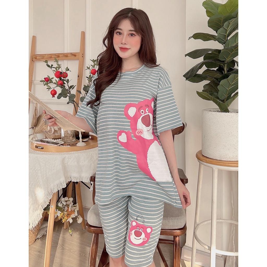 Đồ bộ lửng nữ mặc nhà - thời trang mới nhất - Chất liệu bozip Cotton cao cấp - ( Bộ Lửng sọc gấu lớn - BL )