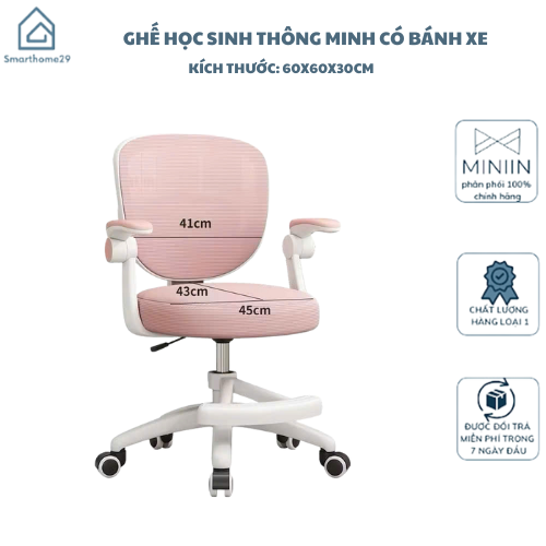 Ghế Học Sinh Thông Minh Có Bánh Xe Khoá Cố Định Xoay 360 Độ – Tặng Vỏ Bọc Ghế Tiện Lợi - HÀNG CHÍNH HÃNG MINIIN