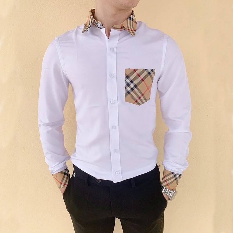 Áo Sơ Mi Nam Trắng Dài Tay Phối Màu, Sơ Nam Mi Họa Tiết Gấp Hộp Vải Lụa Cao Cấp VNXK