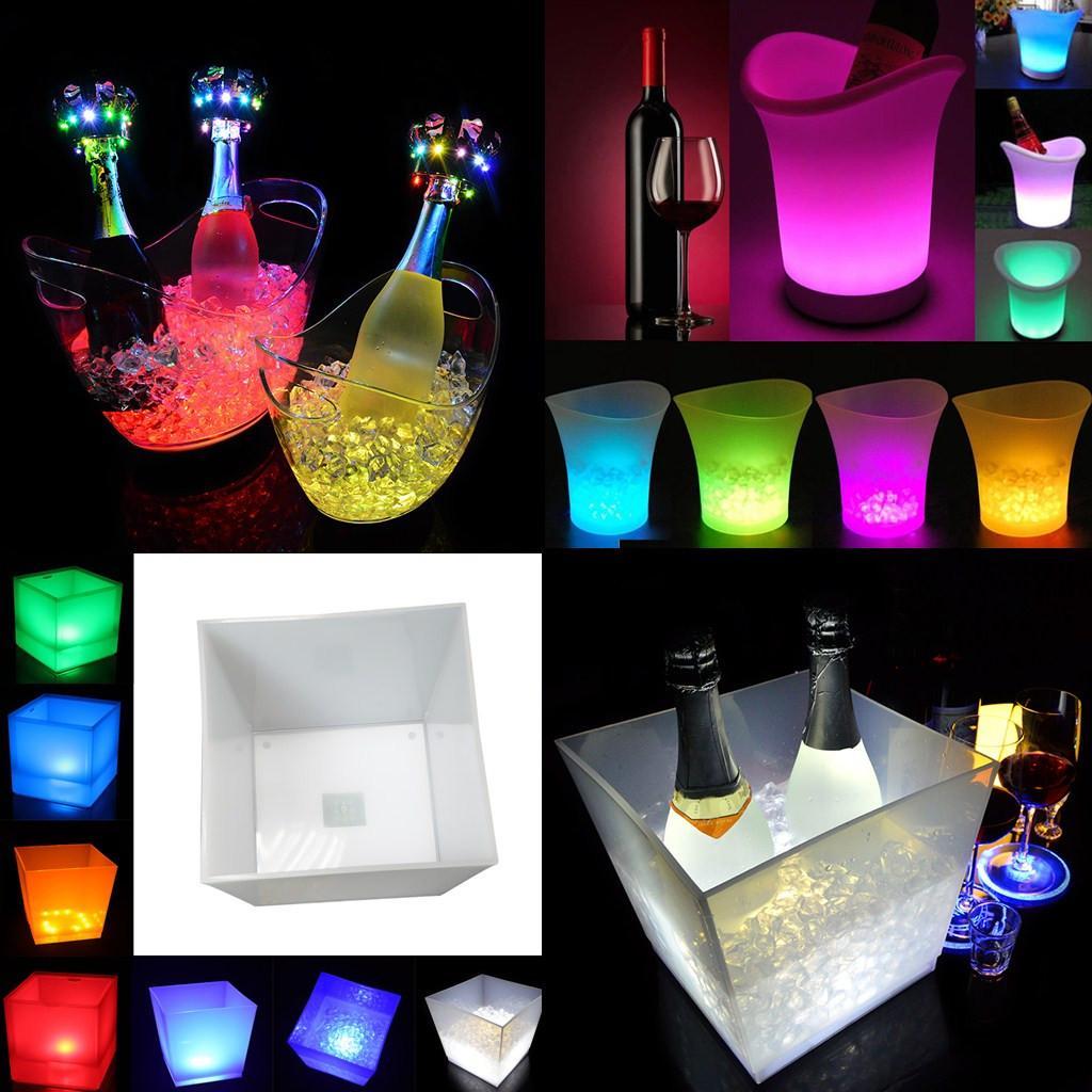 2x LED 5L Round Ice Bucket Champagne Wine Beer Holder Cooler Xmas Pub Party