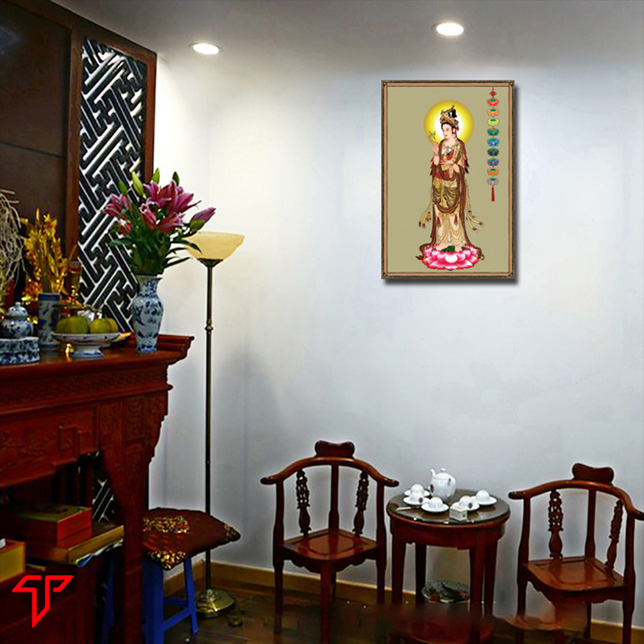 Tranh gỗ treo tường trang trí phòng thờ cao cấp mẫu quan thế âm, adida phật, Tranh Phật Giáo Phật Quan Âm 3064