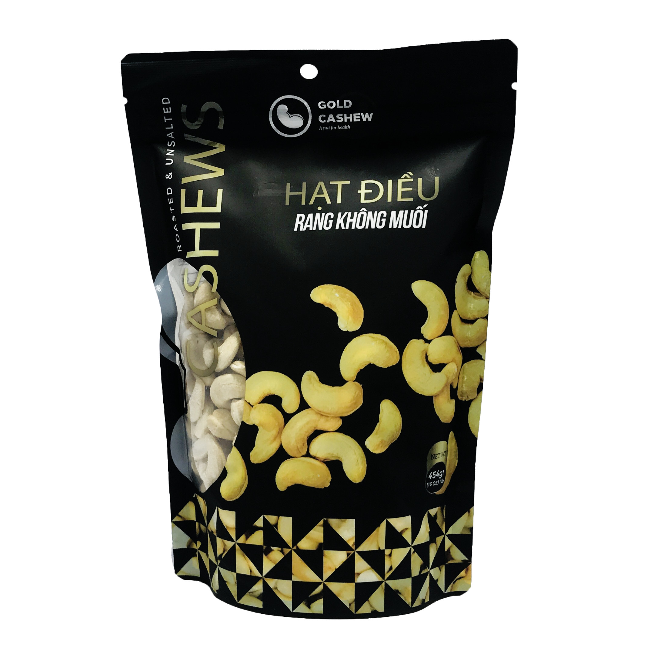 Hạt Điều Rang Không Muối Cao Cấp Gold Cashew (Gói 454g) - Premium Roasted &amp; Unsalted Cashew, Chuẩn hạt điều size WW240, Công nghệ rang không dầu, Không chất bảo quản, Không Cholesterol