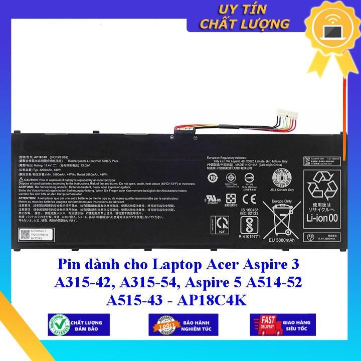 Pin dùng cho Laptop Acer Aspire 3 A315-42 A315-54 Aspire 5 A514-52 A515-43 - AP18C4K - Hàng Nhập Khẩu New Seal