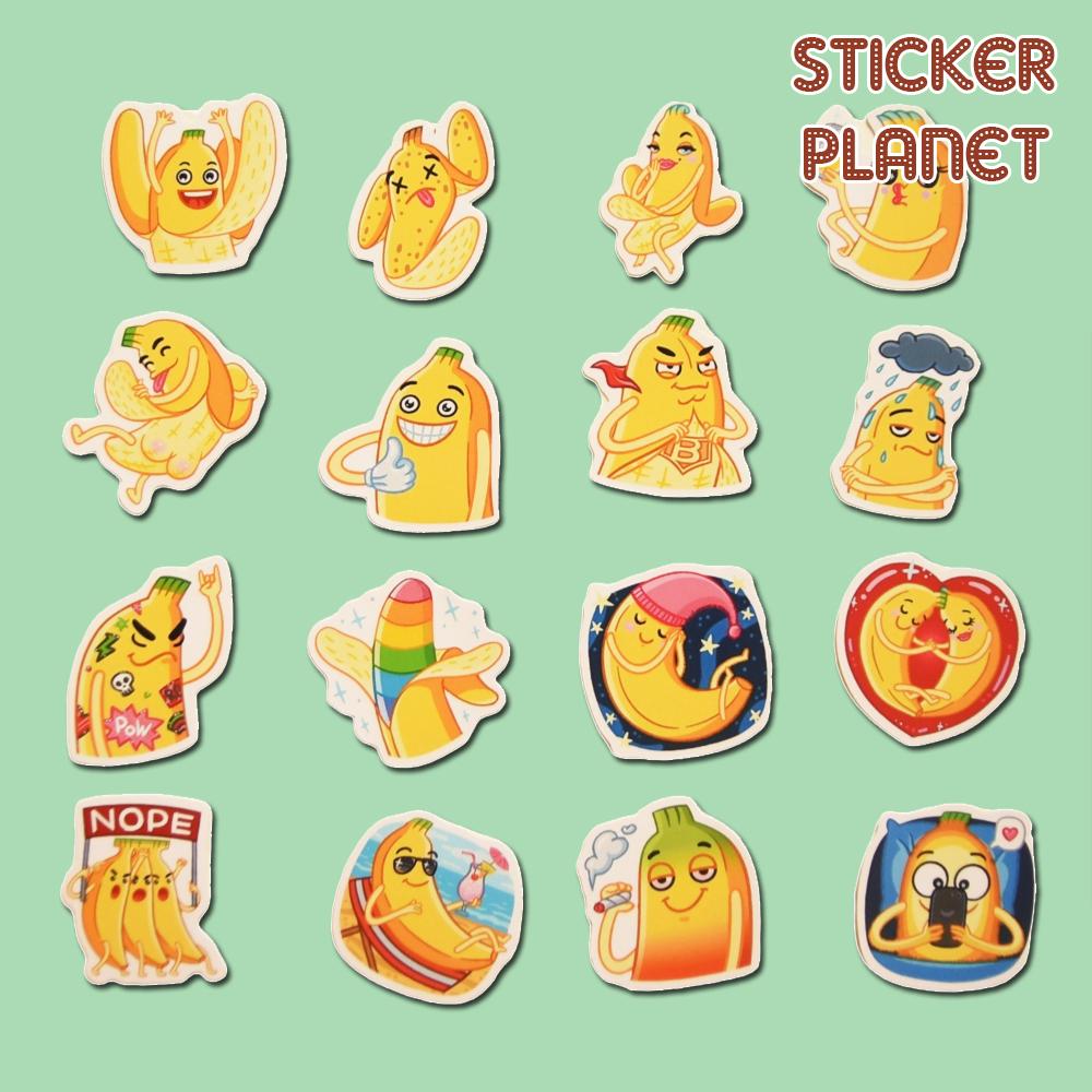 Bộ sticker chuối vàng cute ngộ nghĩnh hài hước trang trí mũ bảo hiểm, đàn, guitar, ukulele, điện thoại laptop