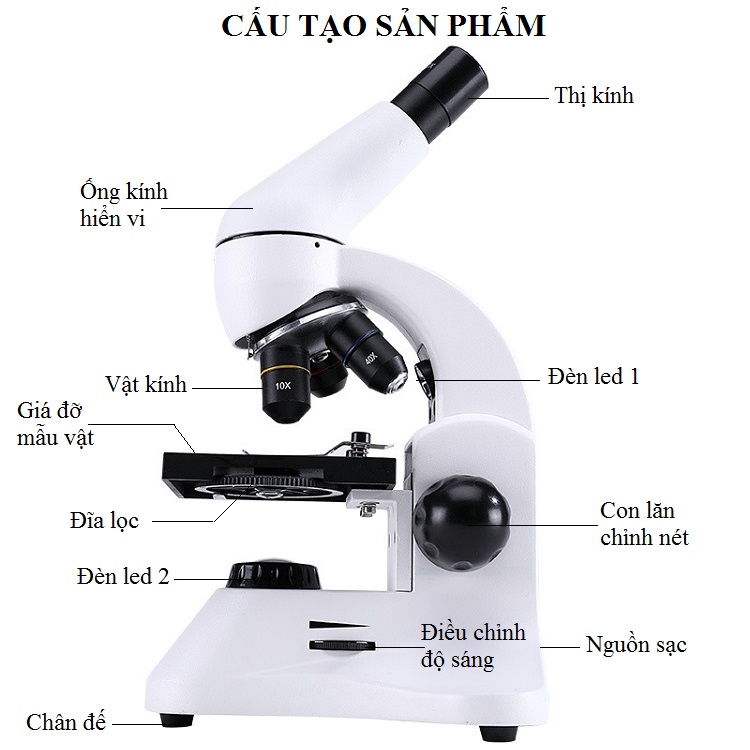 Bộ kính hiên vi sinh học soi ấu trùng, tế bào phóng đại 1200 lần siêu nét có đèn trợ sáng cao cấp UX002- Hàng nhập khẩu (Tặng bộ 100 miếng dán dạ quang hình ngôi sao)