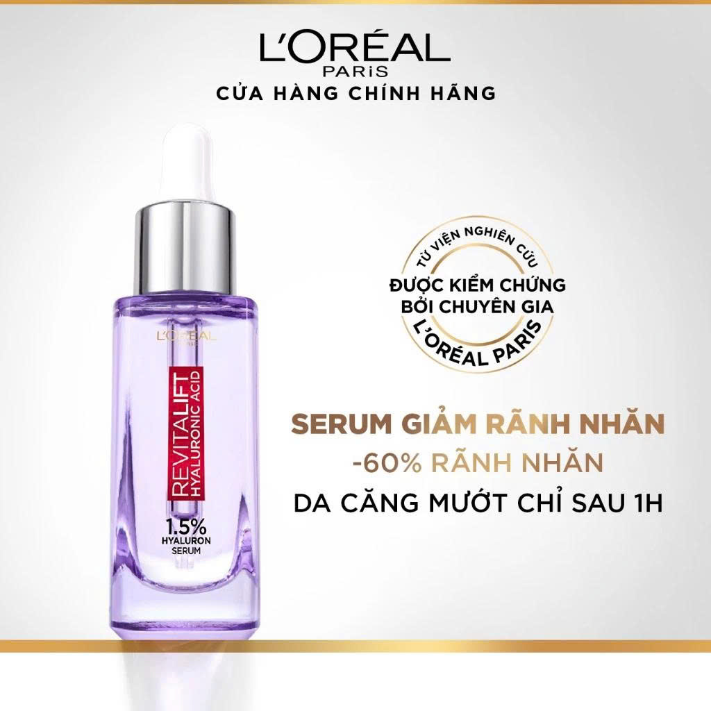 Serum dưỡng cấp ẩm tức thì, giúp làm giảm nếp nhăn &amp; căng mướt da L'Oreal Paris Revitalift 1.5% Hyaluronic Acid 30ml