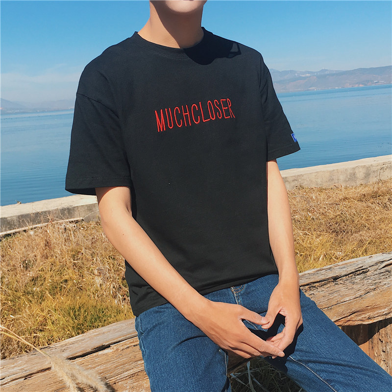 Áo T-shirt thanh niên, cổ tròn, cộc tay, thêu hoa, thời trang, phong cách Nhật Bản, phù hợp cho mùa hè TA18