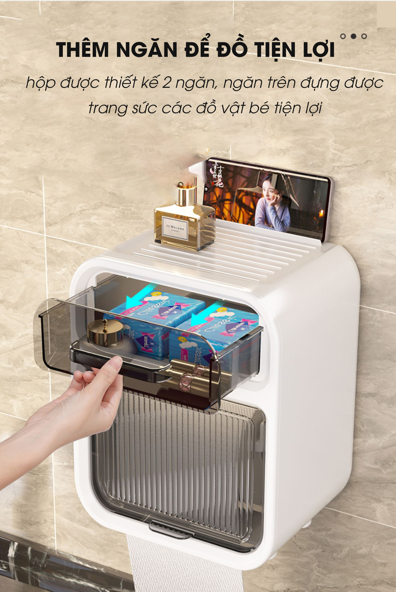 Hộp Đựng Giấy Vệ Sinh 2 Tầng Cao Cấp Hộp Đựng Giấy Hộp Giấy Vệ Sinh Có Kệ Để Điện Thoại Dán Tường PABARO