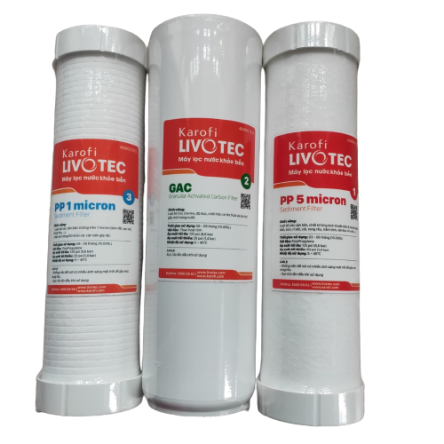 Combo Bộ 3 Lõi Lọc Nước Karofi Livotec 1,2,3 - Hàng Chính Hãng