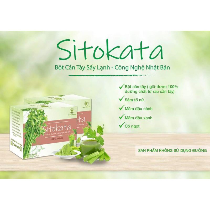 Combo 2 Hộp Bột Cần Tây SITOKATA (20 gói 5g/ Hộp) Giảm Cân - Đẹp Da, Tặng Kèm Thước Dây Đo Vòng Eo