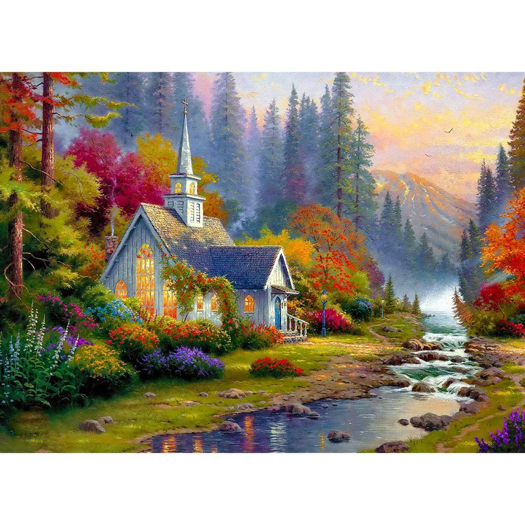 Tranh ghép hình Tini Puzzle 450 mảnh bằng giấy The Forest Chapel - có nhận in theo yêu cầu tranh xếp hình 36x50