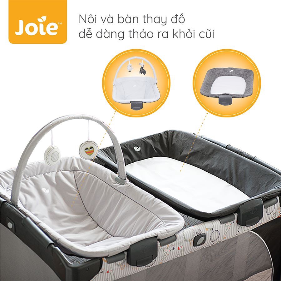 Giường cũi cao cấp Joie Commuter Change & Snooze Linen Gray