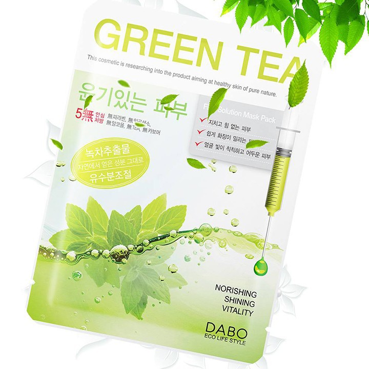 Bộ 10 miếng mặt nạ trà xanh Dabo Green Tea giảm thâm Hàn Quốc 23ml + Móc khoá