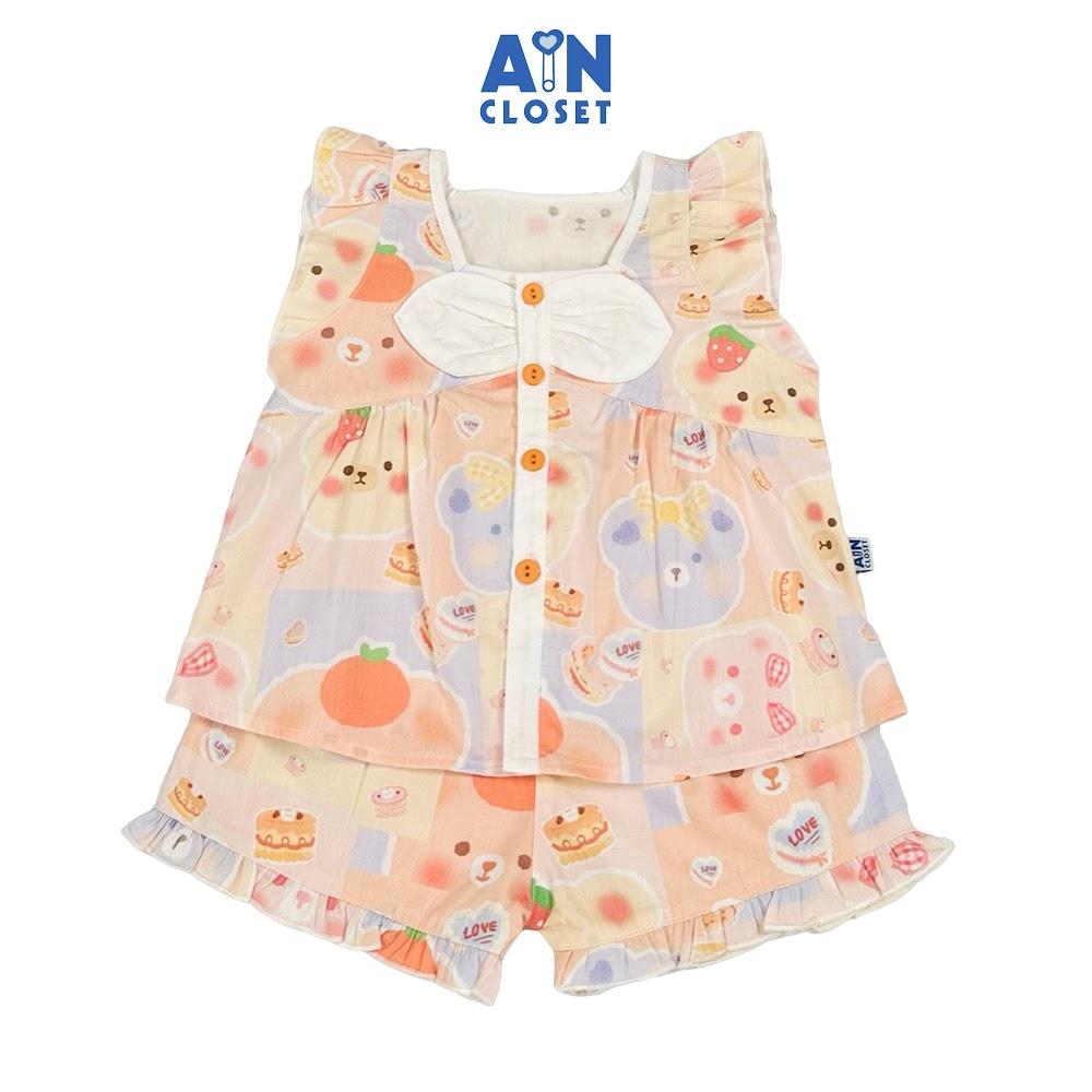 Bộ quần áo Ngắn bé gái họa tiết Gấu Cam cotton - AICDBGHARWSA - AIN Closet