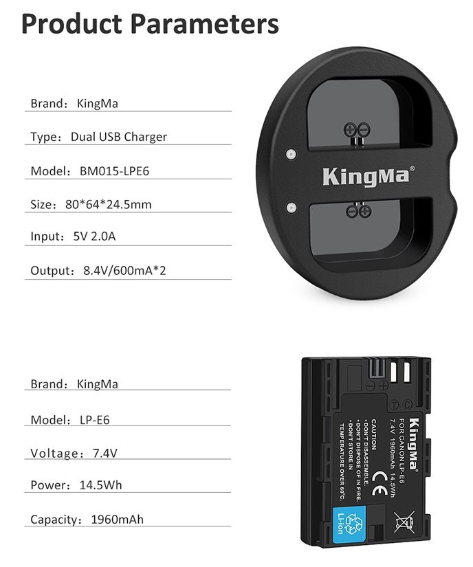 Bộ 1 pin 1 sạc Kingma cho Canon LP-E6, Hàng chính hãng