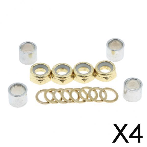 4xSkateboard Longboard Truck Speed Kit Axle Speed Washers Nuts Spacer Golden