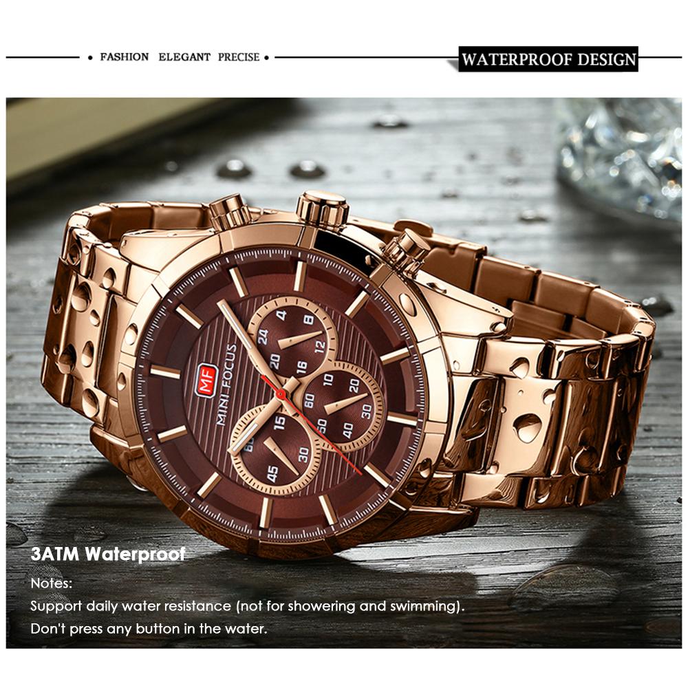 Đồng hồ nam MINI FOCUS MF0170G  Quartz dây đeo bằng thép không gỉ thời trang,chống nước 3ATM - Màu nâu