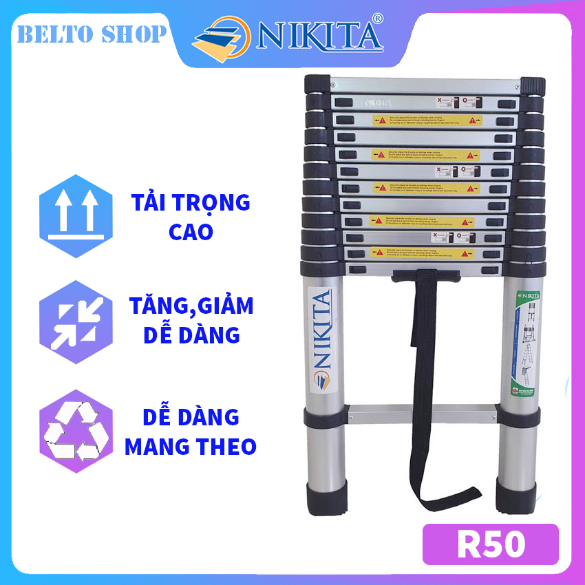 Thang nhôm rút gọn đơn - 14 bậc - 5m-R50