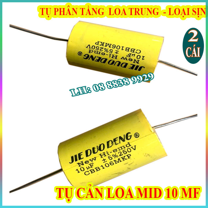 2 TỤ CHỐNG CHÁY LOA TRUNG 10MF VÀNG - TỤ CẢN LOA MID -TỤ LẮP LOA LỜI CAO CẤP