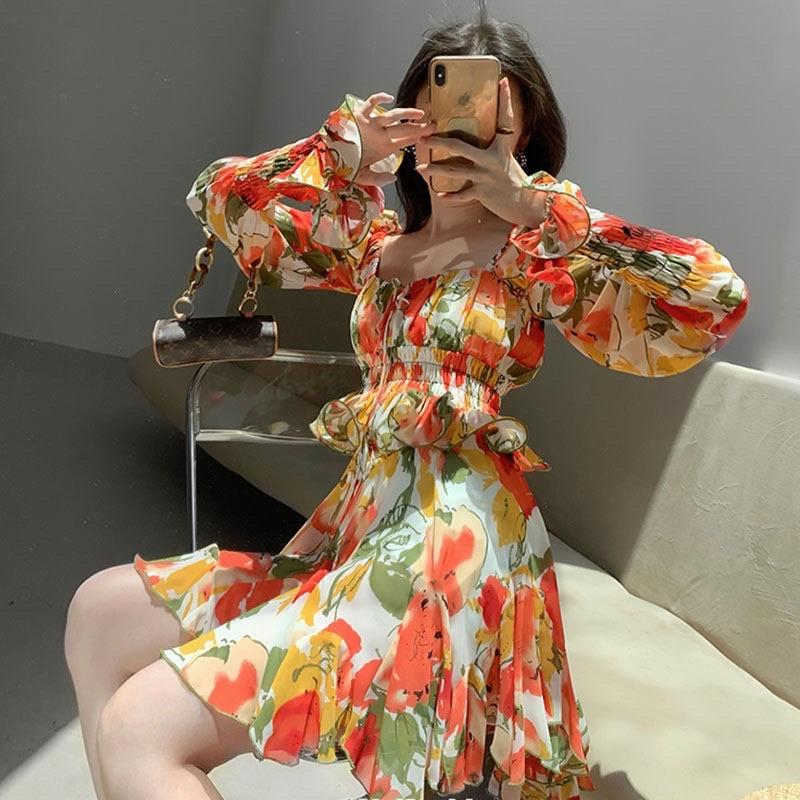 Set áo hoa tay dài chân váy xoè LalaClothing